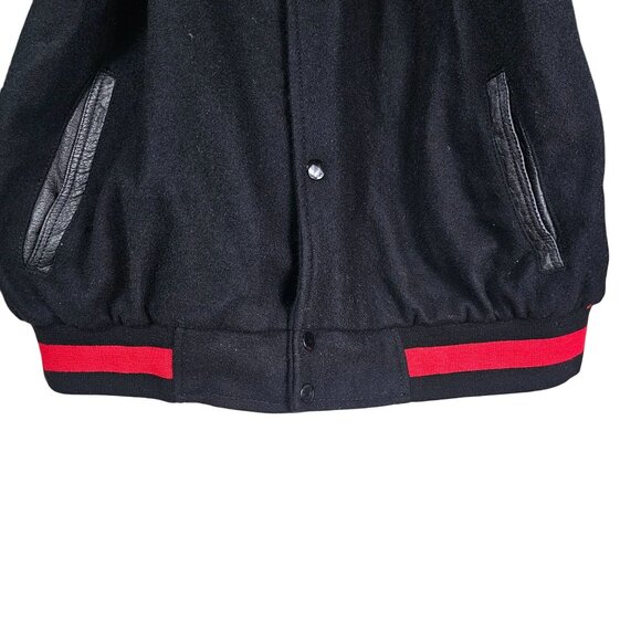 Texport Black & Red Wool Bomber Jacket 2XL Leather Sleeves Moto Bikercore Grunge - Picture 10 of 13